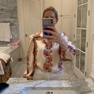 Tuckernuck poly blouse, cream with orange flowers. Size XS